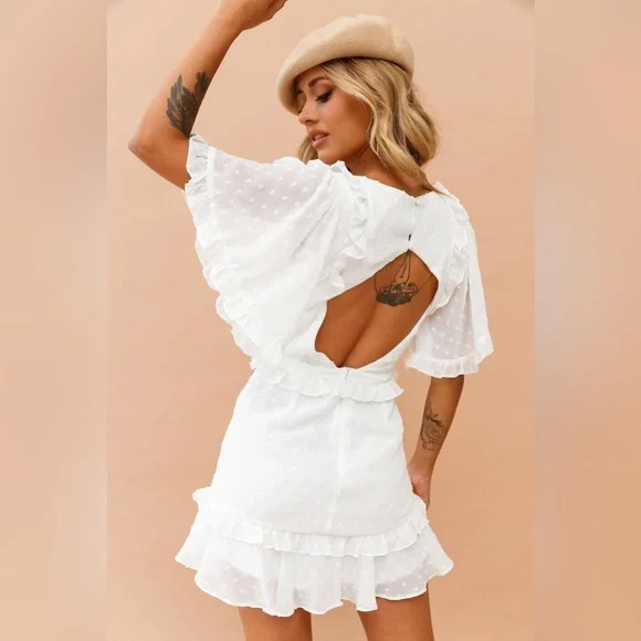 COPY white plunged neckline with frilled borders. Cutouts with opening back NWT - Picture 4 of 5